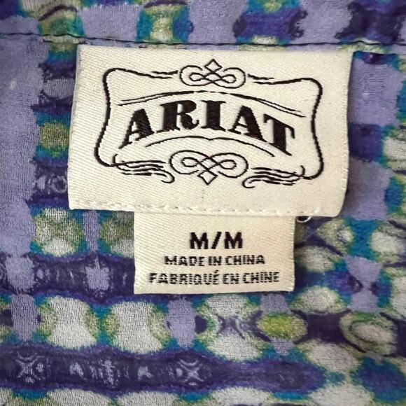 Ariat 3/4 Sleeve Semi Sheer Purple Dyna Tunic Size Medium - Picture 5 of 6